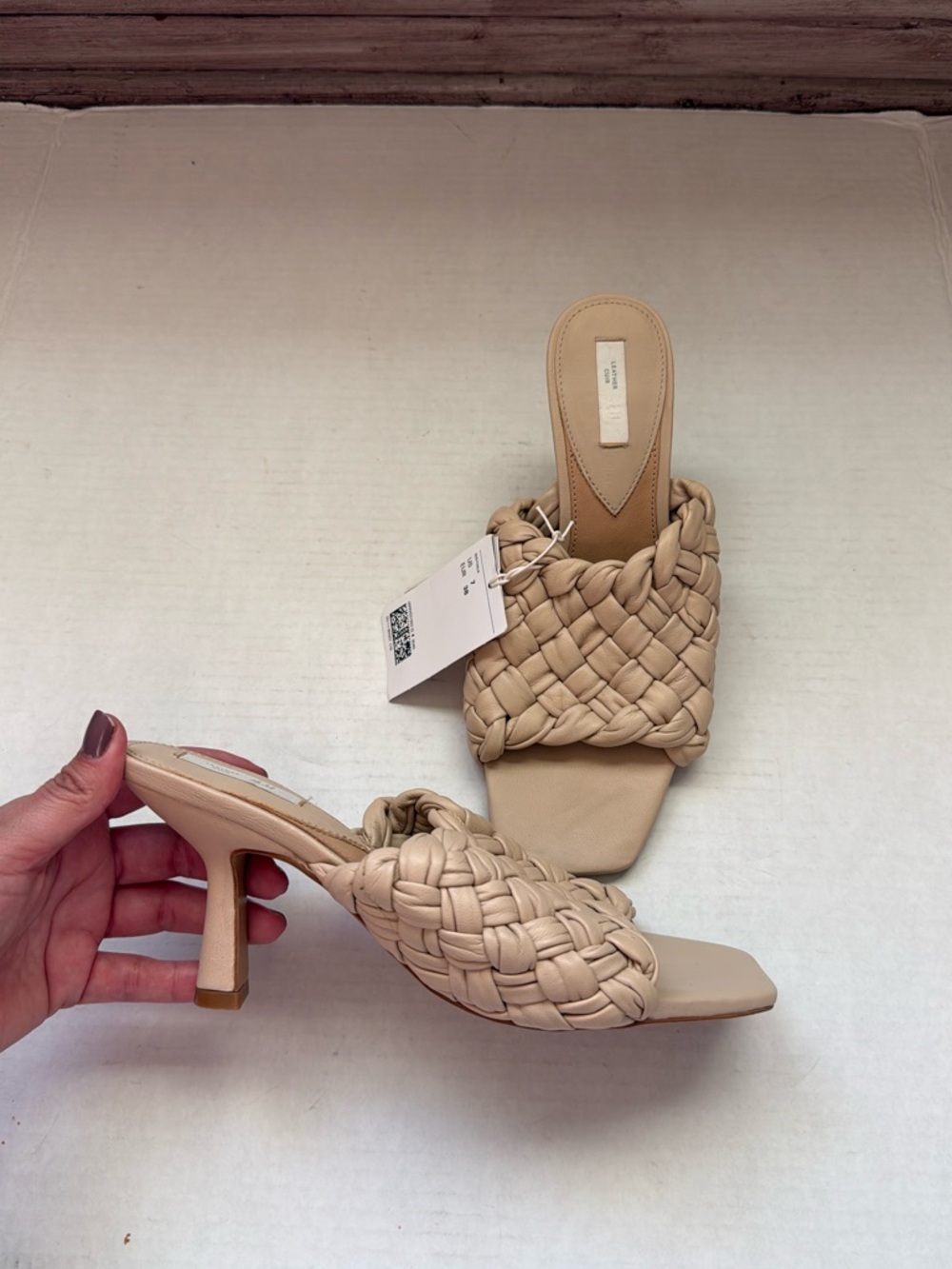 H&M Woven Tan Block Heel Mules